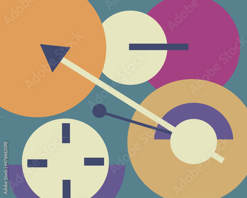 Abstract clock in geometric bauhaus style. Time concept.