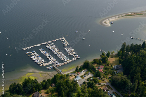 The Saltspring Island Sailing Club marina from the air, Saltspring Island, British Columbia, Canada photo