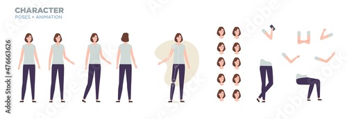 businesswoman character for animation. Creation set with various views, face emotions, poses and gestures.