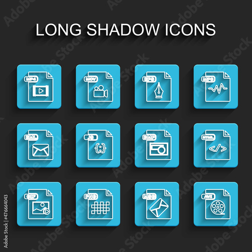 Set line GIF file document, PNG, MP4, MSG, AVI, JS, HTML and BMP icon. Vector