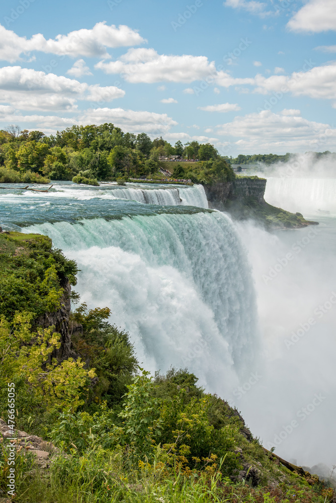 Side view of the famous American Falls of the Niagara Falls