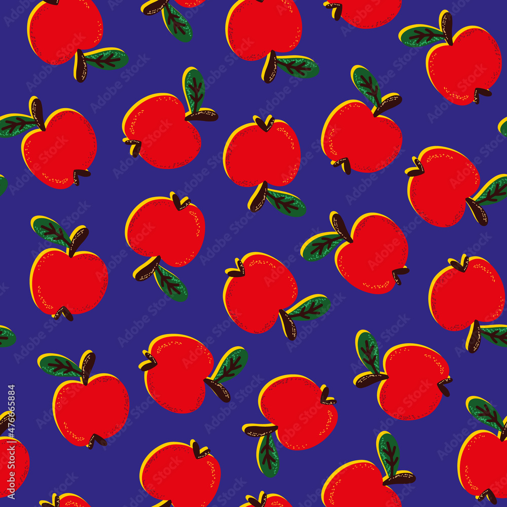 Bright seamless pattern with red apples on a blue background. Vector illustration Bright seamless pattern with red apples on a blue background. Vector illustration