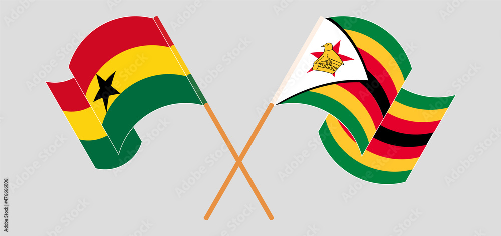 Crossed flags of Ghana and Zimbabwe. Official colors. Correct proportion Crossed flags of Ghana and Zimbabwe. Official colors. Correct proportion