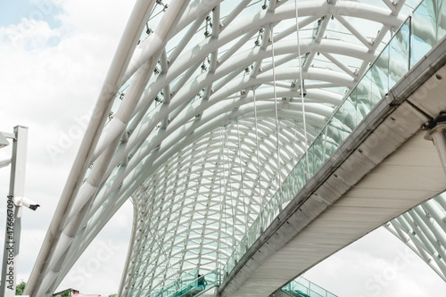 View of the modern glass Peace Bridge Tbilisi  Georgia