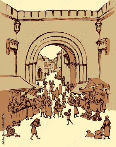 Old eastern city. Vector drawing