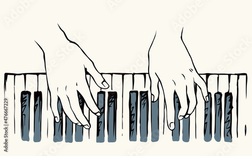 Hands on the keyboard. Vector drawing