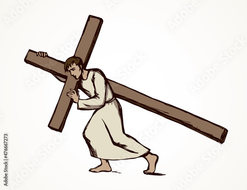 Men carry the cross. Vector drawing