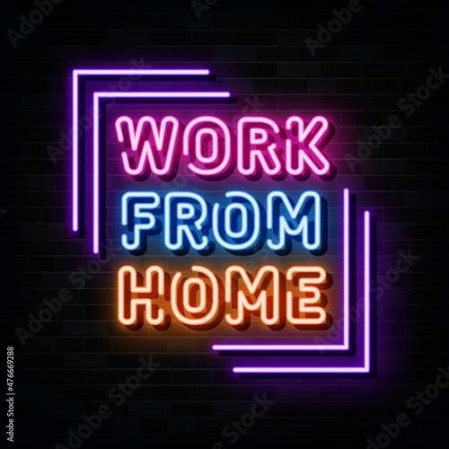 work from home neon sign. design element light banner.