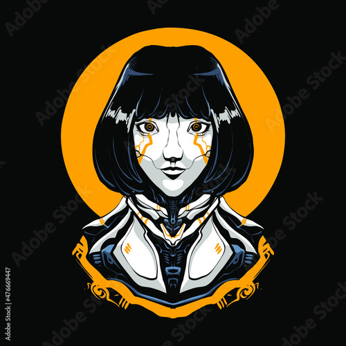 the robotic girl illustration vector