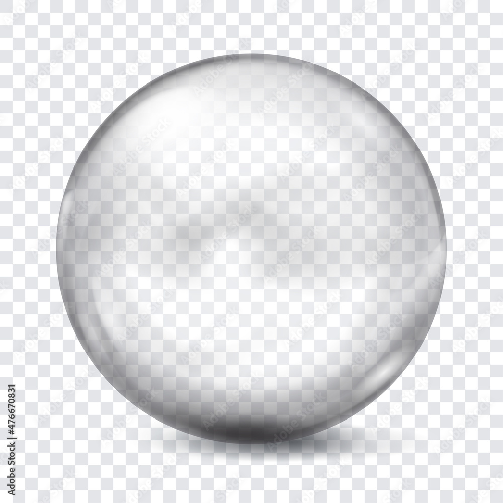 Big translucent gray sphere with glares and shadows on transparent background. Transparency only in vector format