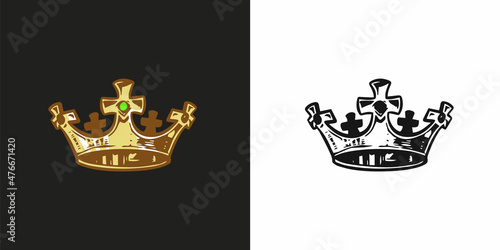 Royal crown. Heads tiara. Beautiful diadem. Hand drawn engraved old sketch. Vector illustration.