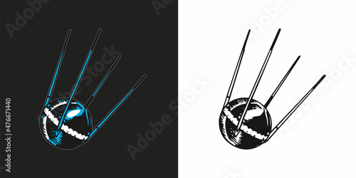 Satellite in vintage style. The spaceship is hand drawn. engraved old sketch.