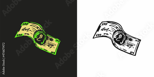Money in vintage style. Dollar bill. Cash and currency. Hand drawn engraved old sketch.