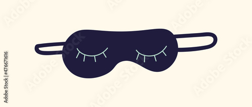 Mask for sleeping with cute pattern. Night comfort and sound dreams. Closed eyes rest and relax. Symbol, sticker, badge for social media. Cartoon flat vector illustration isolated on beige background
