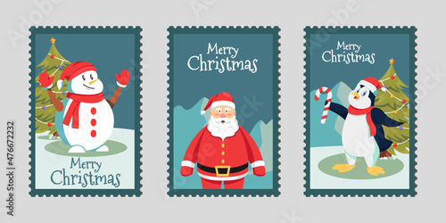 Merry Christmas cartoon illustrations greeting cards