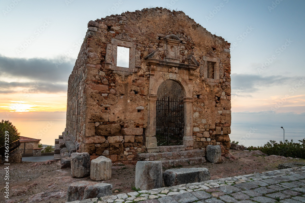 Temple of Hercules in San Marco D'Alunzio at sunset, Sicily, Italy