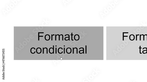Spanish. Cursor Slides Over and Clicks Conditional Formatting to Highlight Data Spreadsheet. Mouse Pointer on Device Computer Monitor Screen Clicking Differentiate Information on Worksheet File
