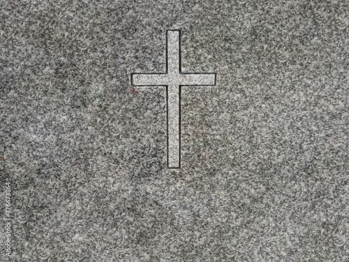 Cross Chisled into Gray and White Granite Slab