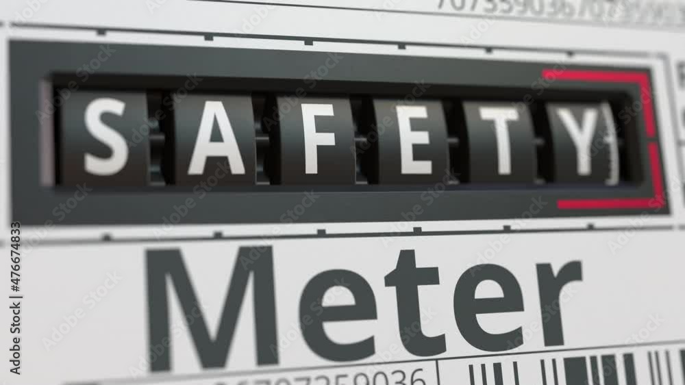 Analog counter displays SAFETY text, conceptual 3D animation Analog counter displays SAFETY text, conceptual 3D animation