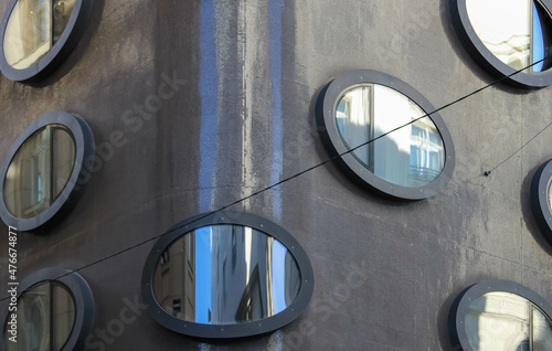 Photography Modern architecture building with round windows in Vienna, detail