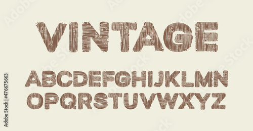 VINTAGE lettering in brown letters and the English alphabet with a textile texture. Vector set of capital Latin letters in retro style on light background. Stylish and creative fabric font design