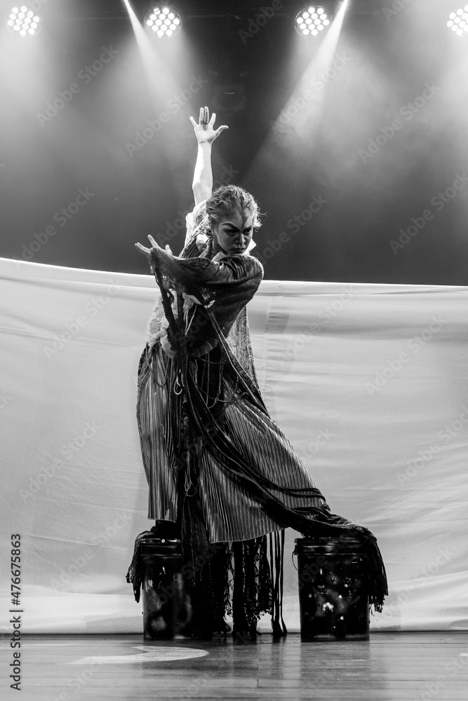 Actress representing a character on the stage of a theater. He makes ...