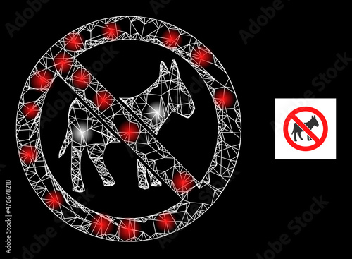Constellation mesh net stop donkey icon with glossy spots. Illuminated constellation created from stop donkey vector icon and crossed lines. Glossy frame stop donkey, on a black background.