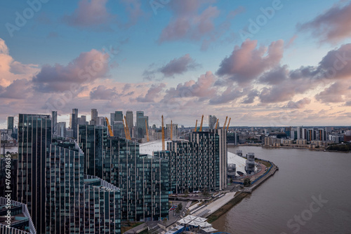 View from the river Thames over Millennium dome or O2 Arena in London, UK. 