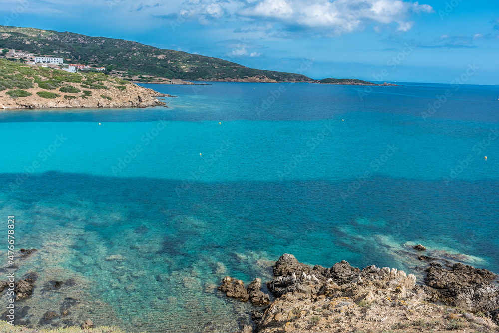 Beautiful turquoise water of a bay in Asinara Island, Sardinia