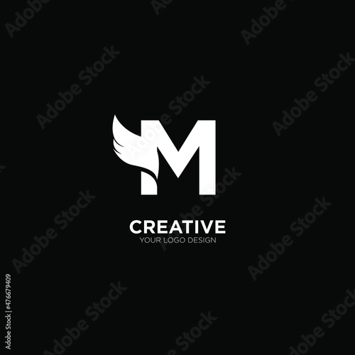Modern elegant logo of wing letter concept with black background
