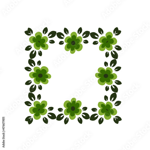 tile or handkerchief, frame of flowers, square. Design element of books, notebooks, postcards, interior items. Plants