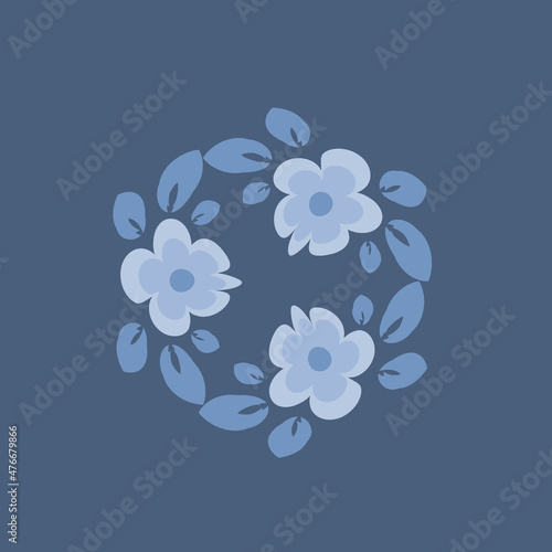 tile or handkerchief, frame of flowers, square. Design element of books, notebooks, postcards, interior items. Plants