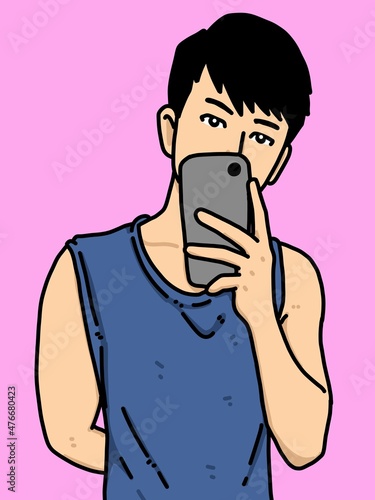 cute man cartoon on pink background