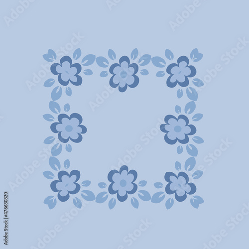 tile or handkerchief, frame of flowers, square. Design element of books, notebooks, postcards, interior items. Plants