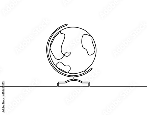 Continuous line drawing of globe, object one line, single line art, vector illustration