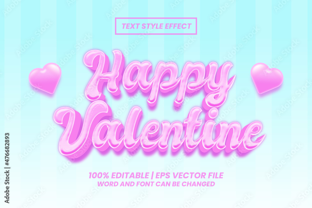 Happy Valentine Day pink 3d text effect editable