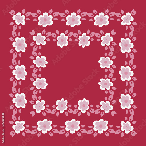 tile or handkerchief, frame of flowers, square. Design element of books, notebooks, postcards, interior items. Plants