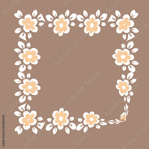 tile or handkerchief, frame of flowers, square. Design element of books, notebooks, postcards, interior items. Plants