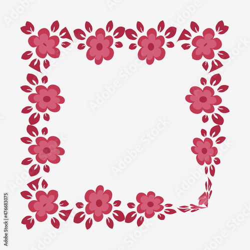 tile or handkerchief, frame of flowers, square. Design element of books, notebooks, postcards, interior items. Plants