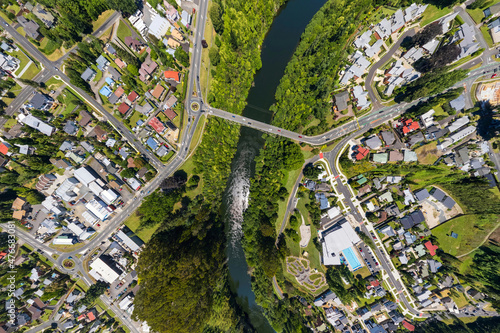 Aerial drone panoramic view over Cambridge and Leamington, in the Waikato region of New Zealand