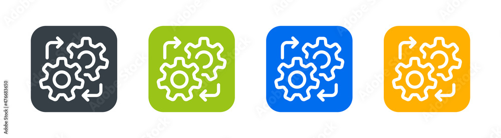 Workflow process icon. Setting gears icon set. Workflow process icon. Setting gears icon set.