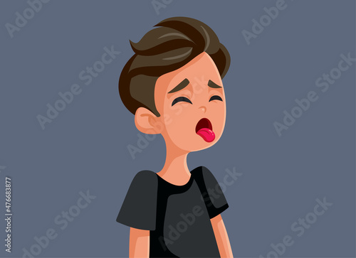 Disgusted Teen Boy Sticking Tongue Out Vector Cartoon