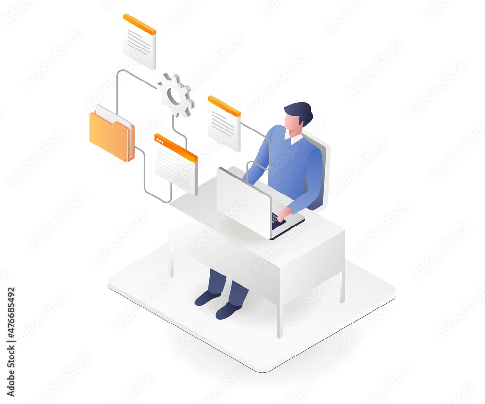 Man making documents at computer desk Man making documents at computer desk