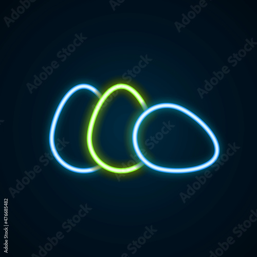 Glowing neon line Chicken egg icon isolated on black background. Colorful outline concept. Vector