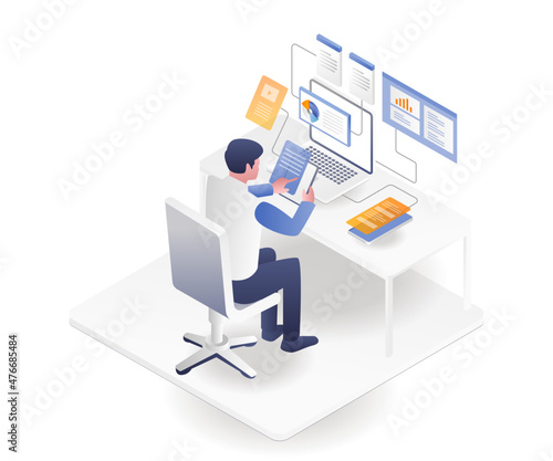 Man is testing web application network on smartphone and computer