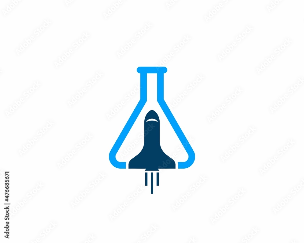 Laboratory test tube and rocket launch in the middle Laboratory test tube and rocket launch in the middle