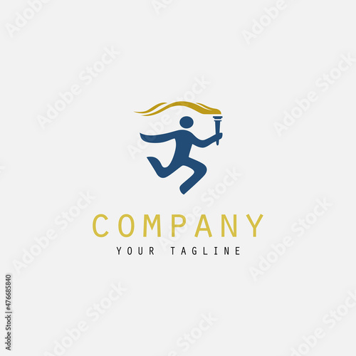 people running relay carrying torches illustration logo design