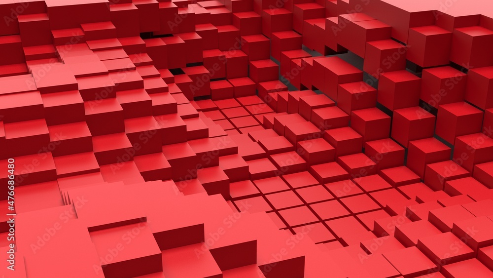 Abstract background with waves made of a lot of black cubes geometry primitive forms that goes up and down under black-white lighting. 3D illustration. 3D CG. High resolution. Abstract background with waves made of a lot of black cubes geometry primitive forms that goes up and down under black-white lighting. 3D illustration. 3D CG. High resolution.