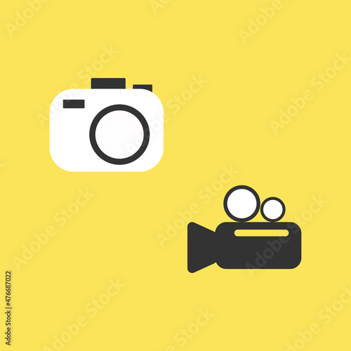 Modern flat icon set of trendy camera, recorder, gallery isolated on background. Symbols for website and app design, UI.