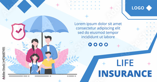 Life Insurance Post Template Flat Design Illustration Editable of Square Background Suitable for Social media, Greeting Card or Web Internet Ads